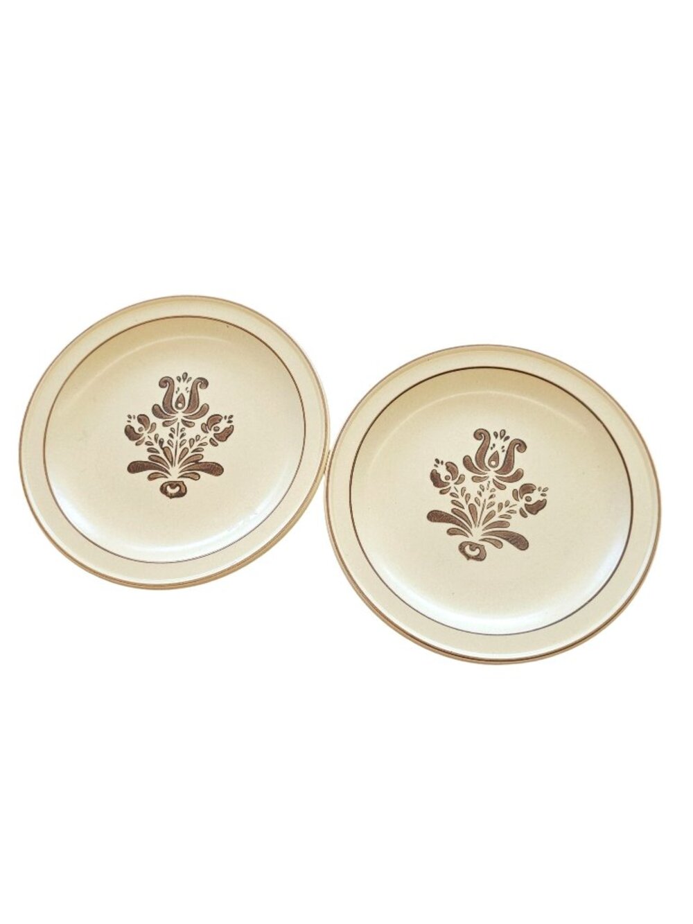 Vintage Pfaltzgraff Brown Floral Stoneware Salad Plates 7" Set of 2 USA